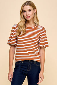 Striped Top W/ Puffed Sleeves