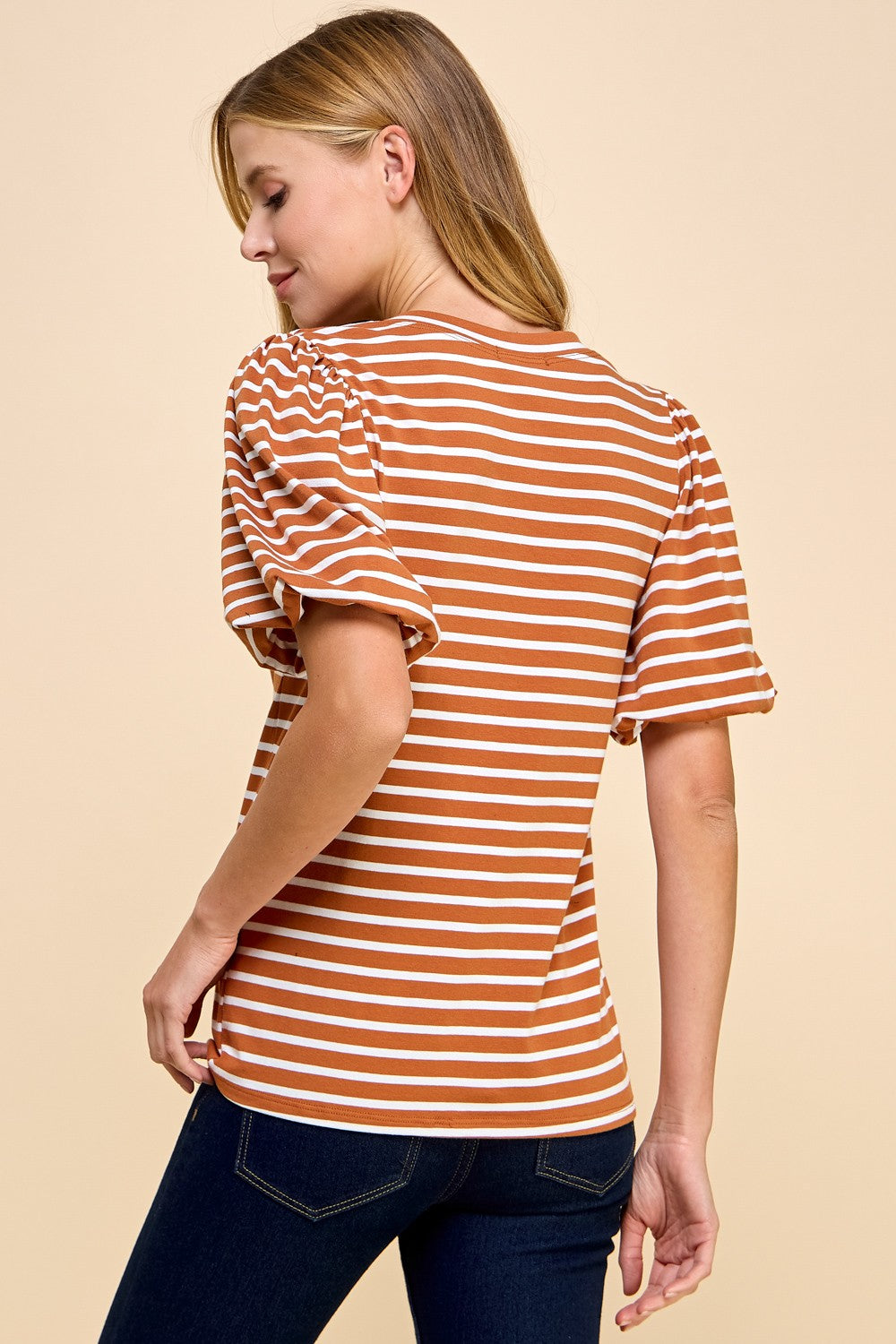 Striped Top W/ Puffed Sleeves