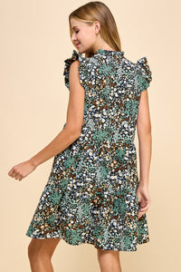 Floral Printed Short Ruffled Sleeves Dress