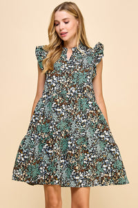 Floral Printed Short Ruffled Sleeves Dress