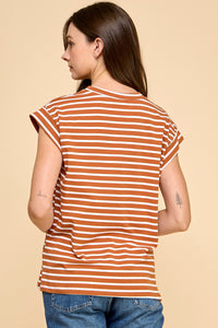 Basic Striped Top In White Taupe