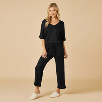 Dream Relaxed V-neck with Capri Lounge Set-Black