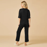 Dream Relaxed V-neck with Capri Lounge Set-Black