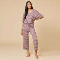 Dream Relaxed V-neck with Capri Lounge Set-Driftwood Stripe