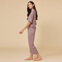 Dream Relaxed V-neck with Capri Lounge Set-Driftwood Stripe
