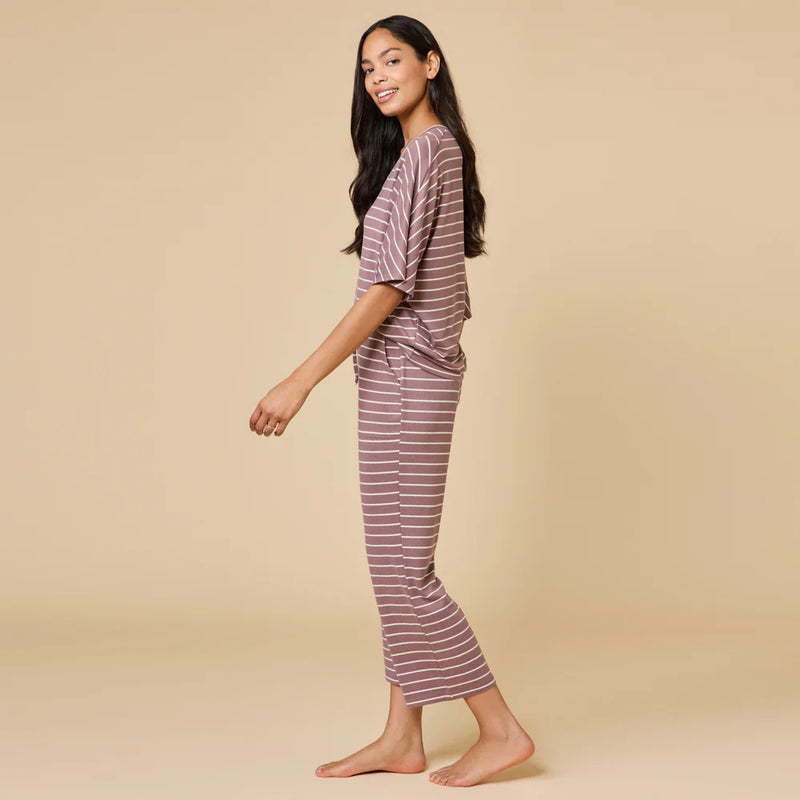 Dream Relaxed V-neck with Capri Lounge Set-Driftwood Stripe
