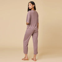 Dream Relaxed V-neck with Capri Lounge Set-Driftwood Stripe