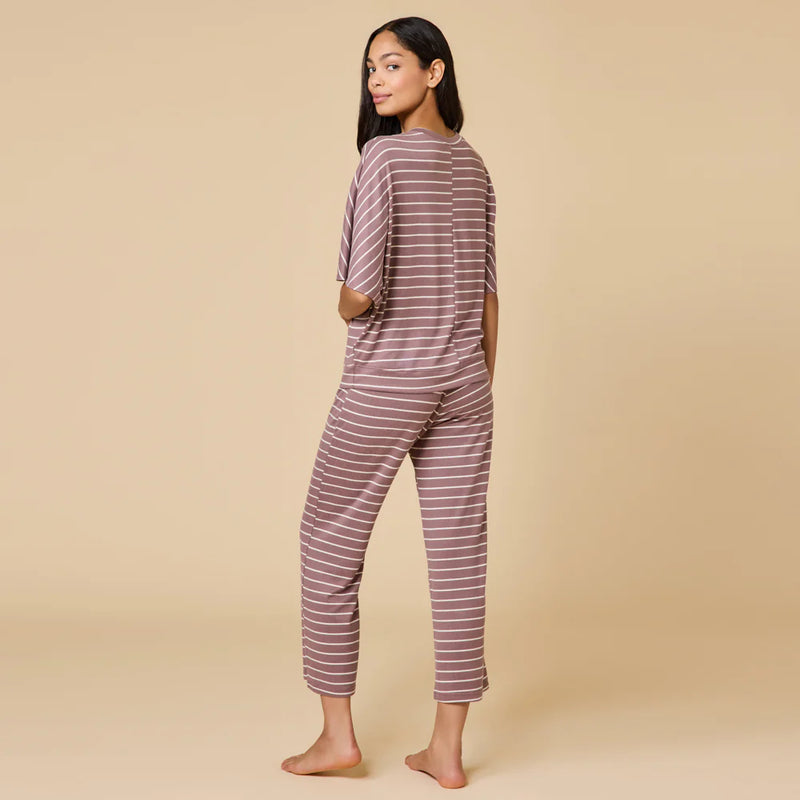 Dream Relaxed V-neck with Capri Lounge Set-Driftwood Stripe