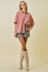Oversized Gingham Textured Button Down Shirt