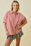 Oversized Gingham Textured Button Down Shirt