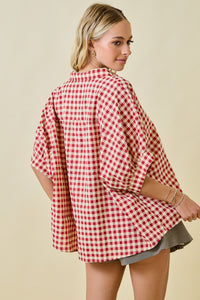 Oversized Gingham Textured Button Down Shirt
