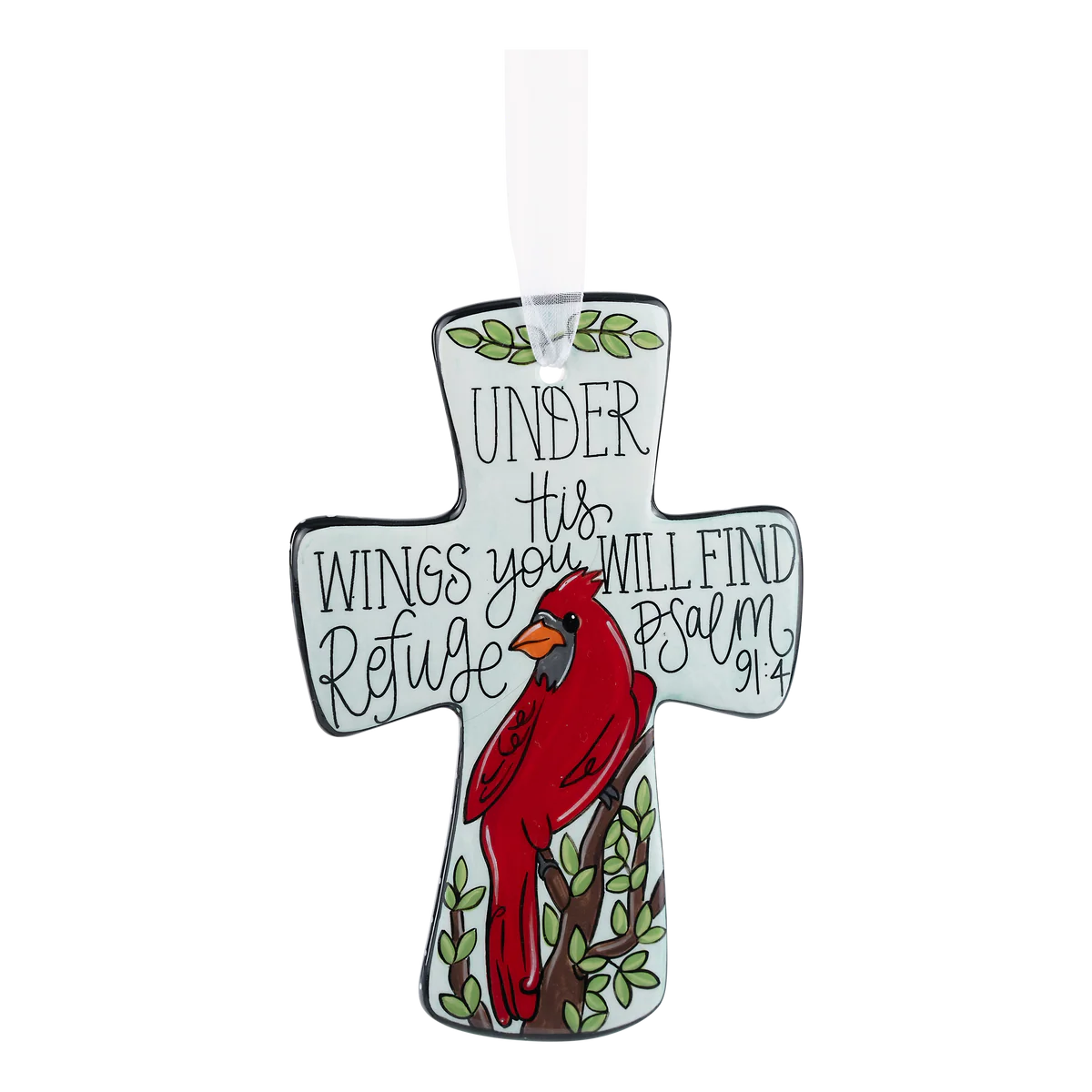 Under His Wings Red Bird Cross Ornament