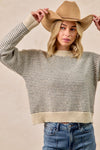 Two Tone Striped Sweater Top-Charcoal
