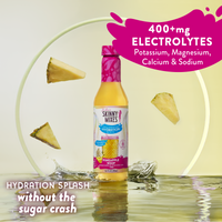 Skinny Mixes Pineapple Whip bottle with pineapple slices and hydration text on a light background