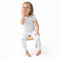 Blue Bows And Flowers-Short Sleeve Loungewear Set