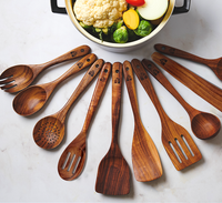 12 pcs Wooden Utensils Set with Holder, Spoon Rest & Hooks