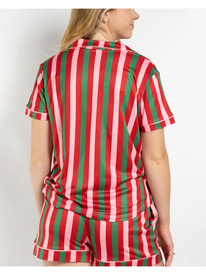Gumdrop Stripe Short Sleeve Button Up & Shorts Sleep Set