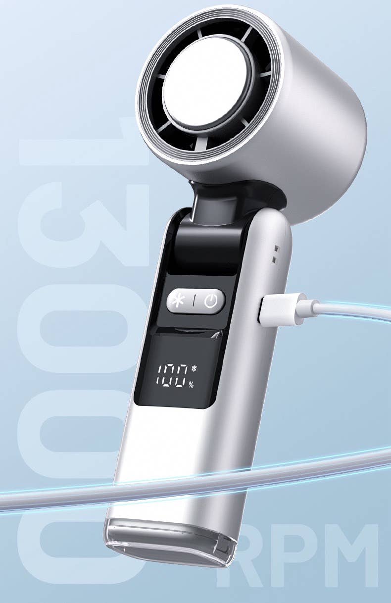 Handheld Ice Cooling Fan & Flashlight- Silver