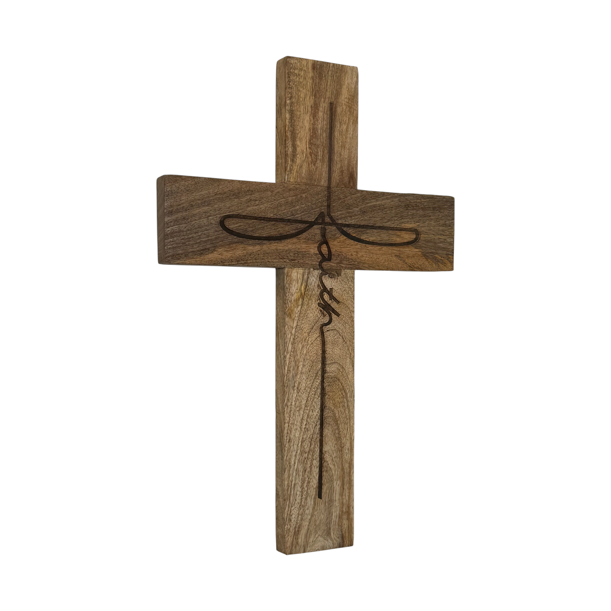 Faith Script Mango Wood Wall Cross – Natural Finish