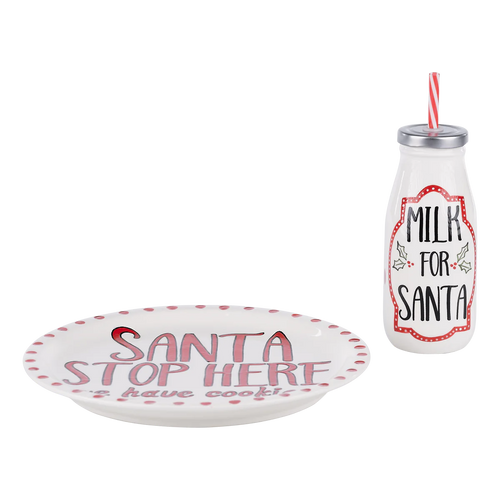 Santa Stop Here Plate and Milk Bottle