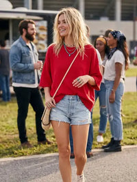 Lightweight Short Sleeve Oversized Gameday Sweater Top
