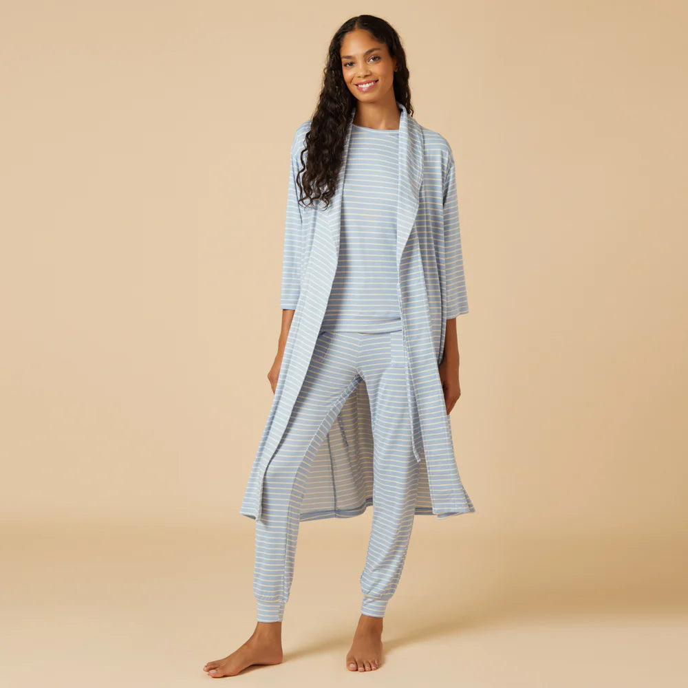 Dream Shawl Collar Robe-Sky Blue Stripe