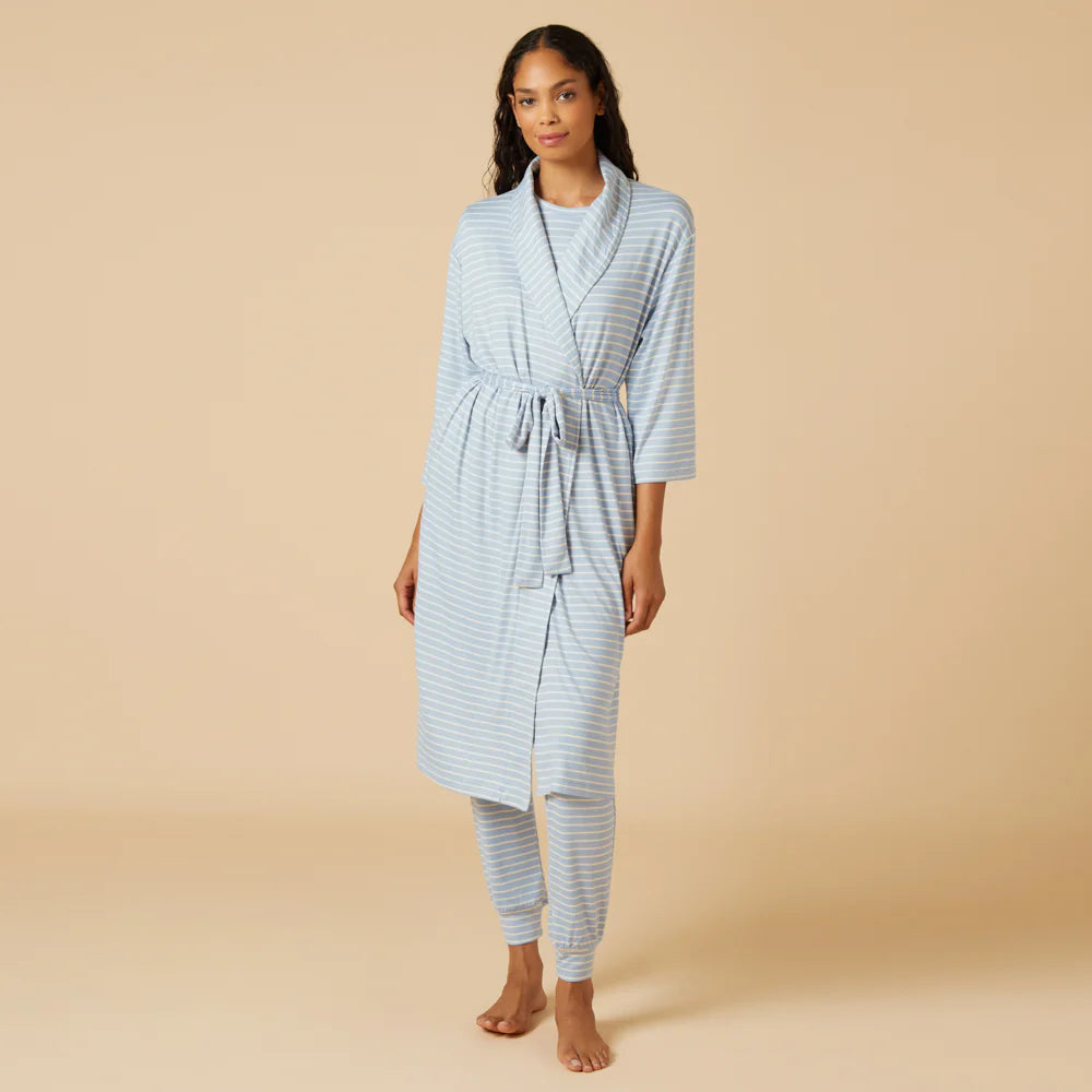 Dream Shawl Collar Robe-Sky Blue Stripe