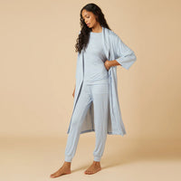 Dream Shawl Collar Robe-Sky Blue Stripe
