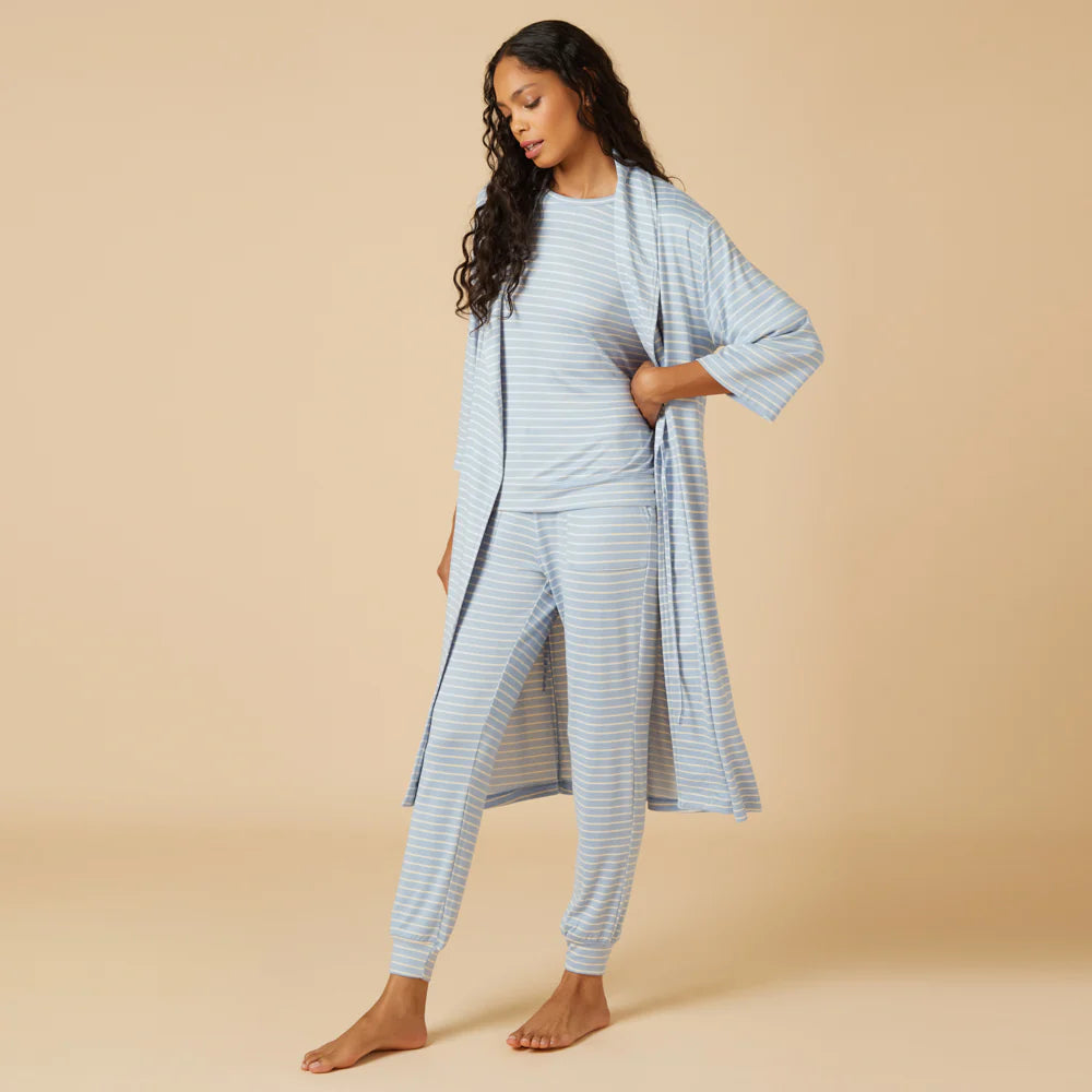 Dream Shawl Collar Robe-Sky Blue Stripe