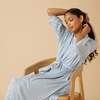 Dream Shawl Collar Robe-Sky Blue Stripe