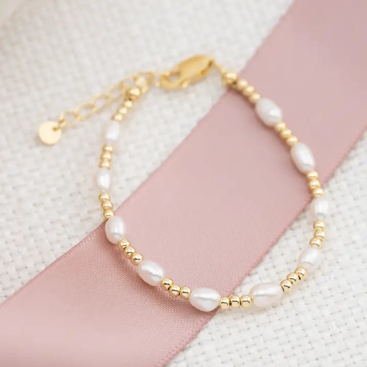 14K Gold-Plated Genuine Pearl Baby or Girls Beaded Bracelet