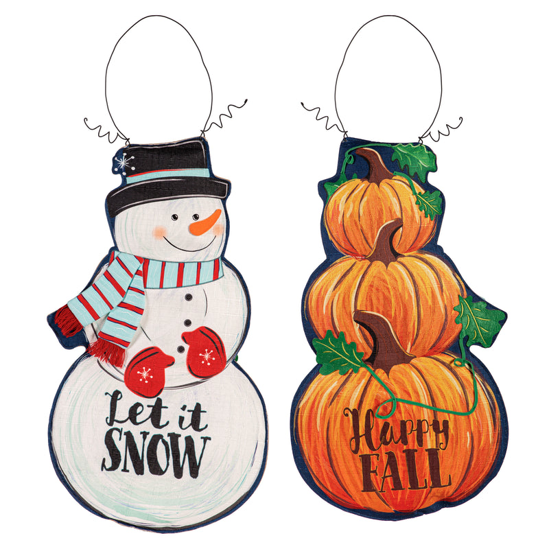 Fall Stacked Pumpkin/Winter Snowman Double Sided Estate Door Décor