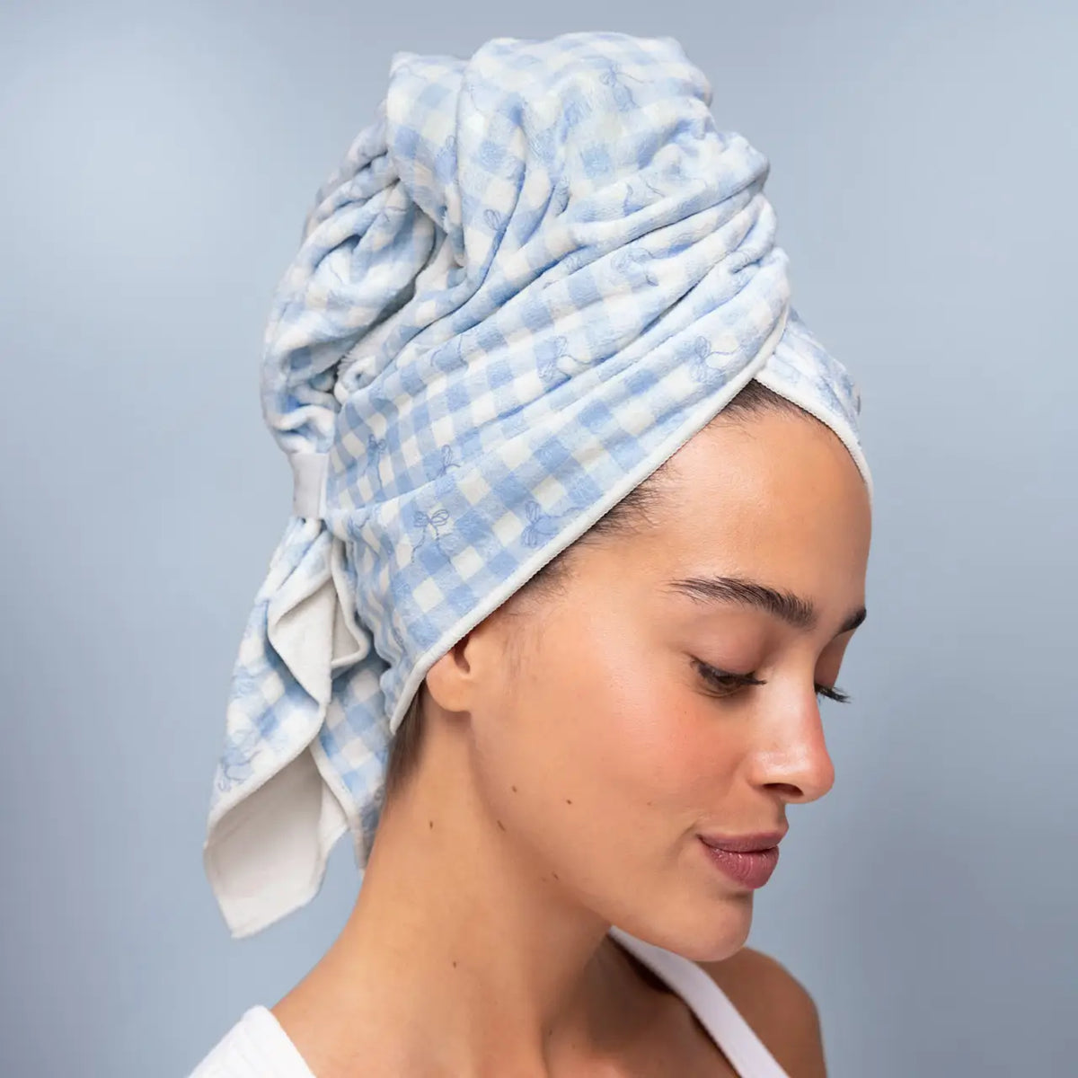 Xl Hair Towel Wrap - Gingham Blue