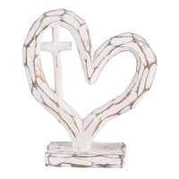 Tabletop Heart With Cross White