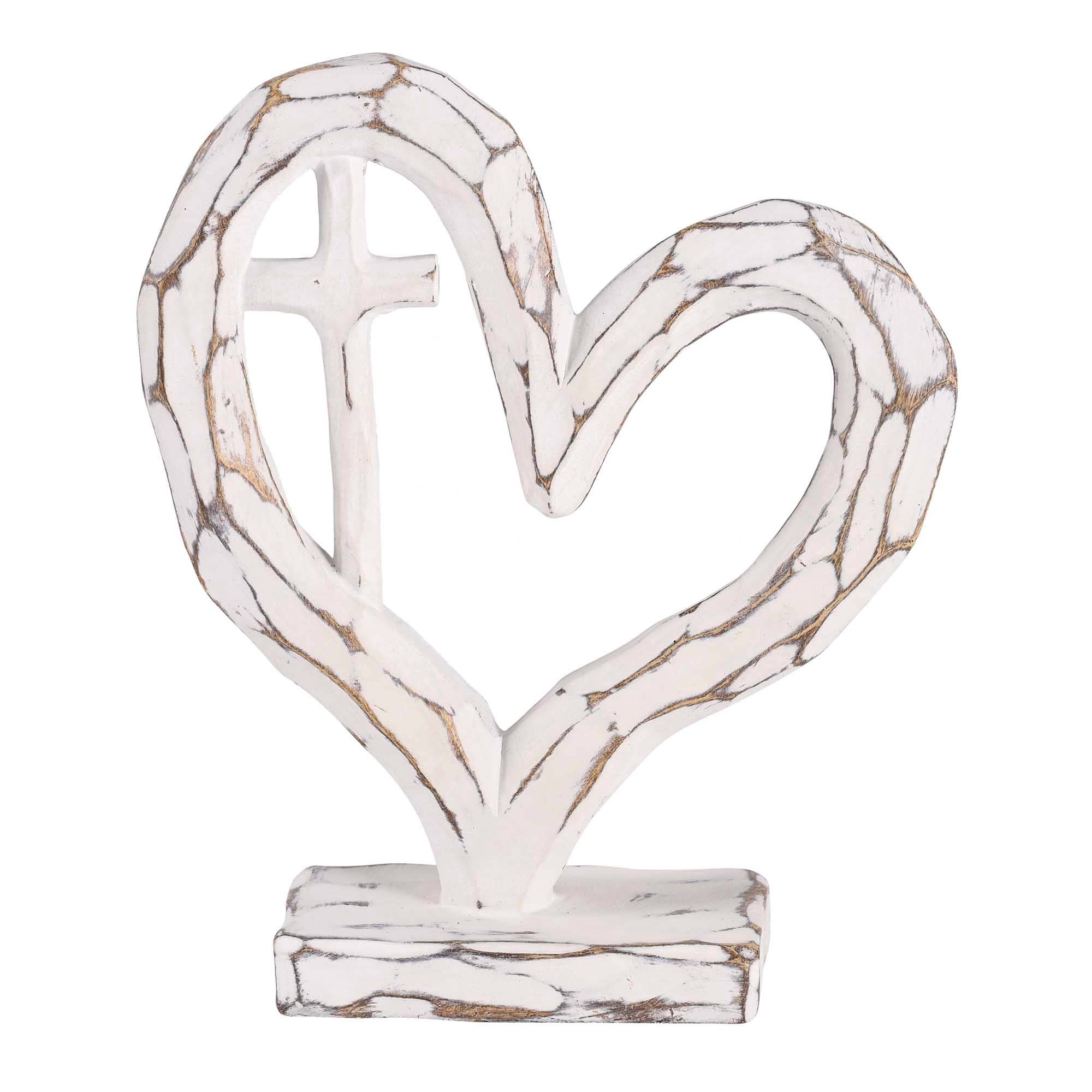 Tabletop Heart With Cross White