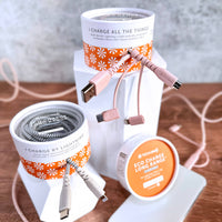 ECO CHARGE LONG RANGE™ 6’ WOVEN USB CABLE (3 Tip): ROSE/PINK