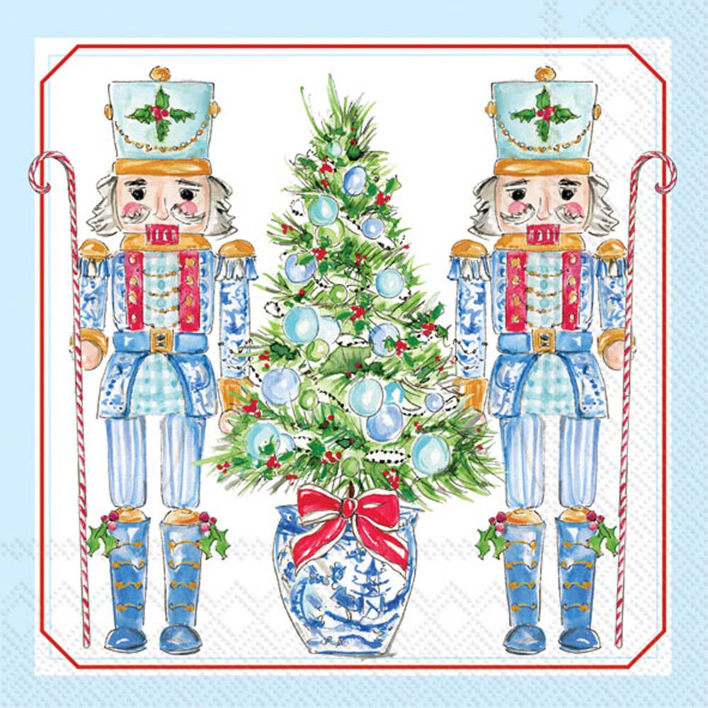 Blue Nutcrackers Christmas Paper Cocktail Napkins
