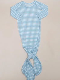 Knotted Infant Gown -Gingham Blue