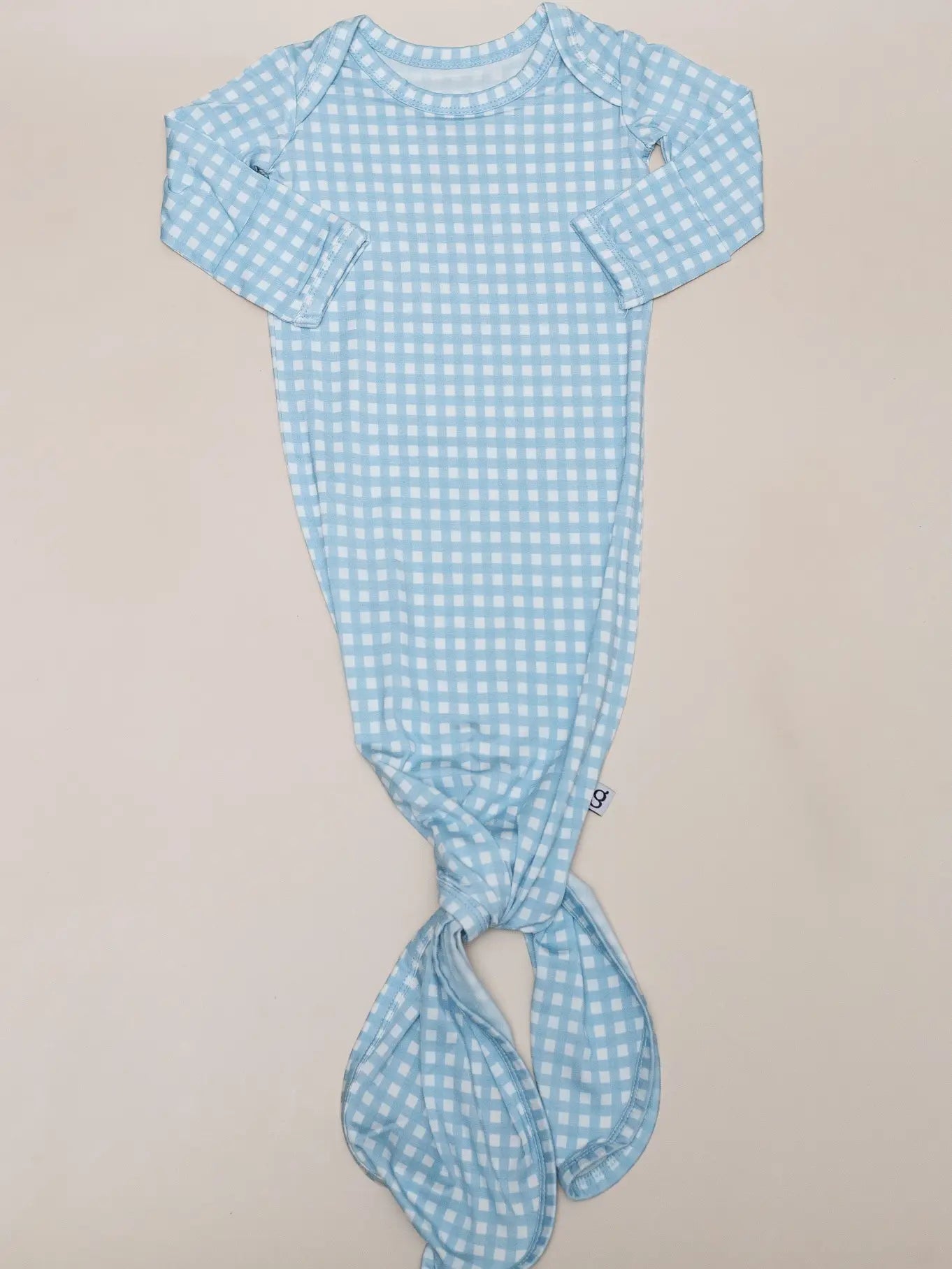 Knotted Infant Gown -Gingham Blue