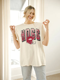 Arkansas Hogs Helmet Fade Off White Thrifted Tee