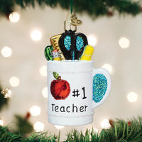 Best Teacher Mug Glass Ornament