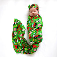 Tanner Farm Animal Bamboo Swaddle Blanket & Headband Set