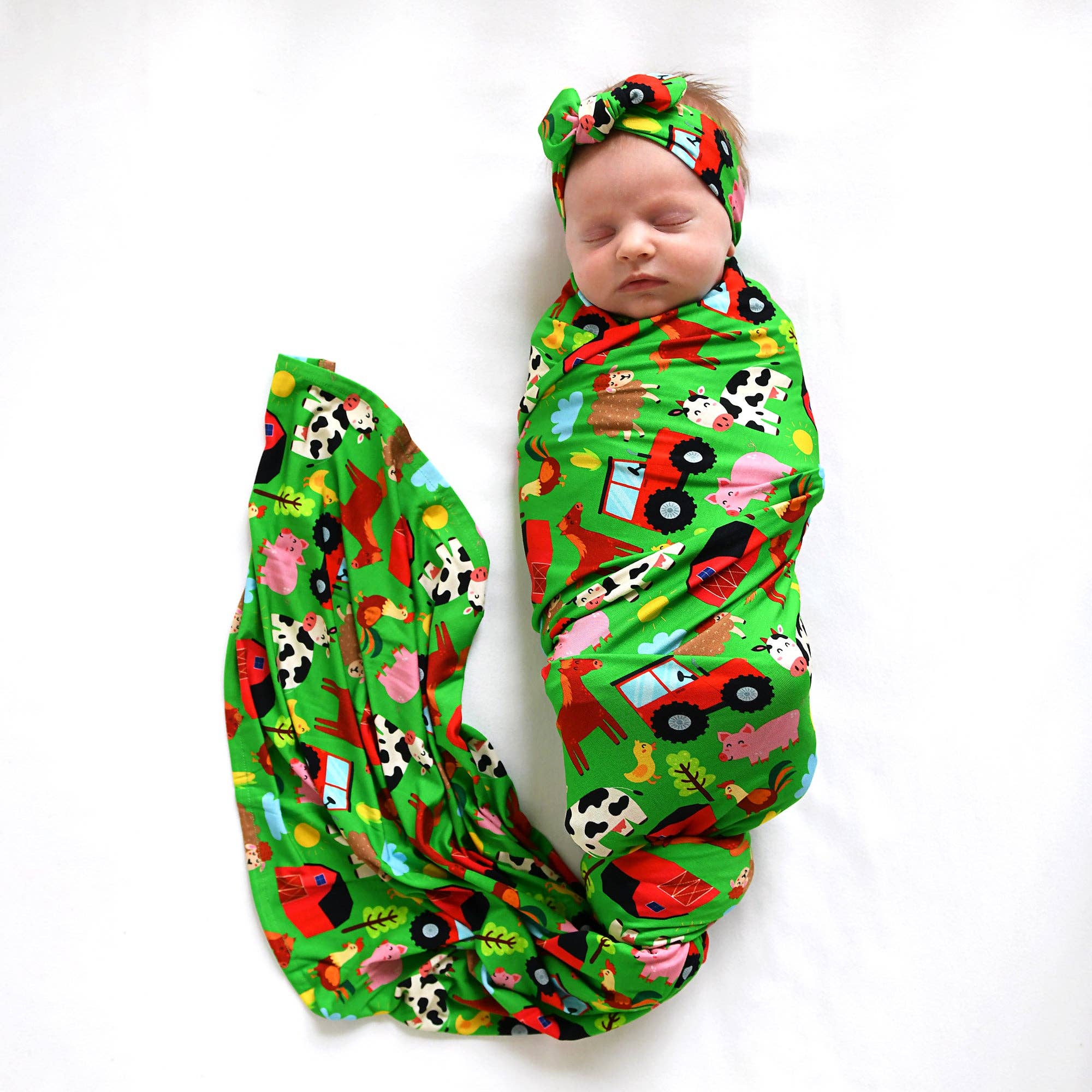 Tanner Farm Animal Bamboo Swaddle Blanket & Headband Set