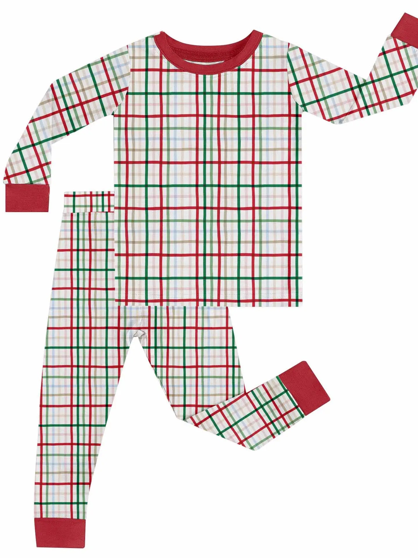 Long Sleeve Shirt/Pants 2 Piece Set-Festive Plaid