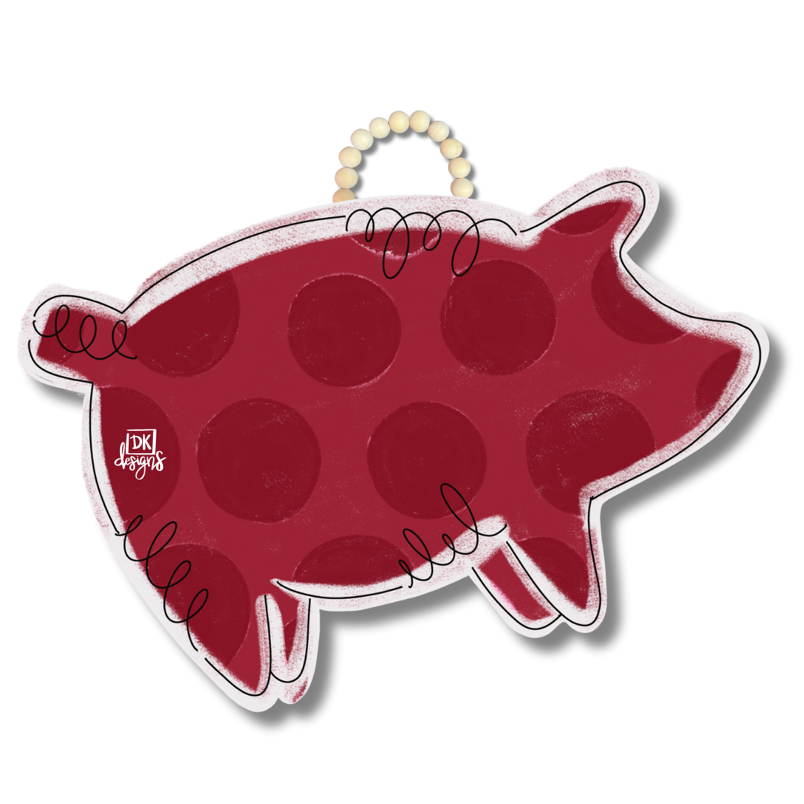 Red pig-shaped object with a white outline on a white background