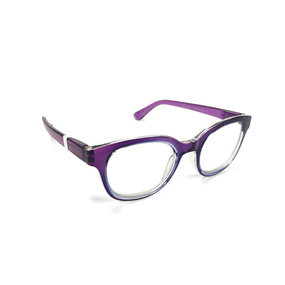 Purple eyeglasses on a white background