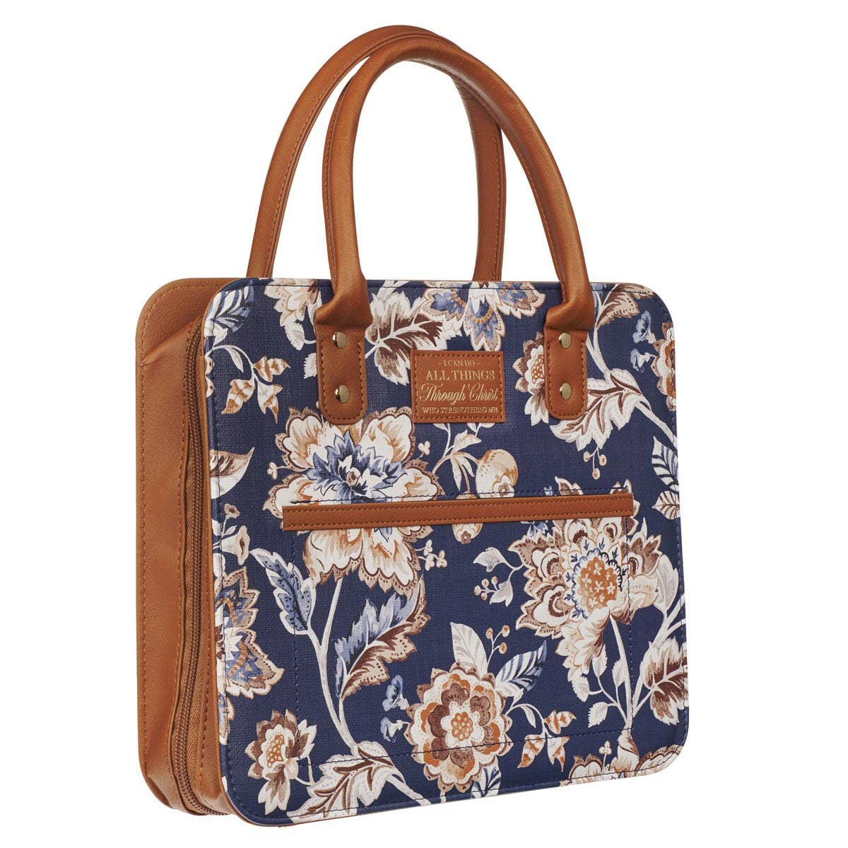 Bible Cover Fashion Navy/Brown All Things Phil. 4:13: Medium