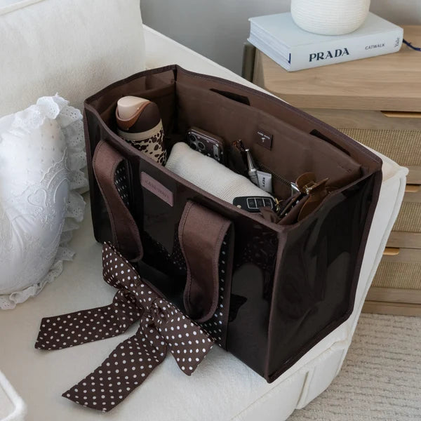 Classic Jelly Tote with Tote Organizer-Espresso Polka Dot Bow