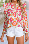 Floral V Neck Casual Shift Blouse: Rose