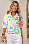 Colorful Leopard Casual Short Sleeve V Neck Blouse